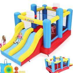 Big Bounce House for Kids 8-12 Girls/Boys Gifts, 15ft Ball Game Inflatables Bouncy House with Double Slide 3-12 Bouncy Castle with Blower, Jump House 