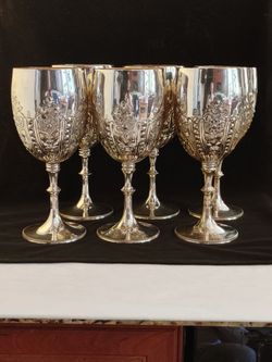 6 ENGLISH VICTORIAN EMBOSSED SILVER-PLATED GOBLETS