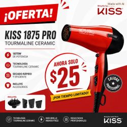 SECADORA PROFESIONAL A PRECIO DE
LOCURA
Dale poder a tu estilo con la KISS 1875 Pro
Tourmaline Ceramic, una secadora que combina fuerza, tecnología y 