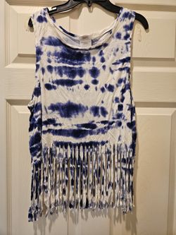 Poof Large Fringe Blue/White Tye Dye Tank