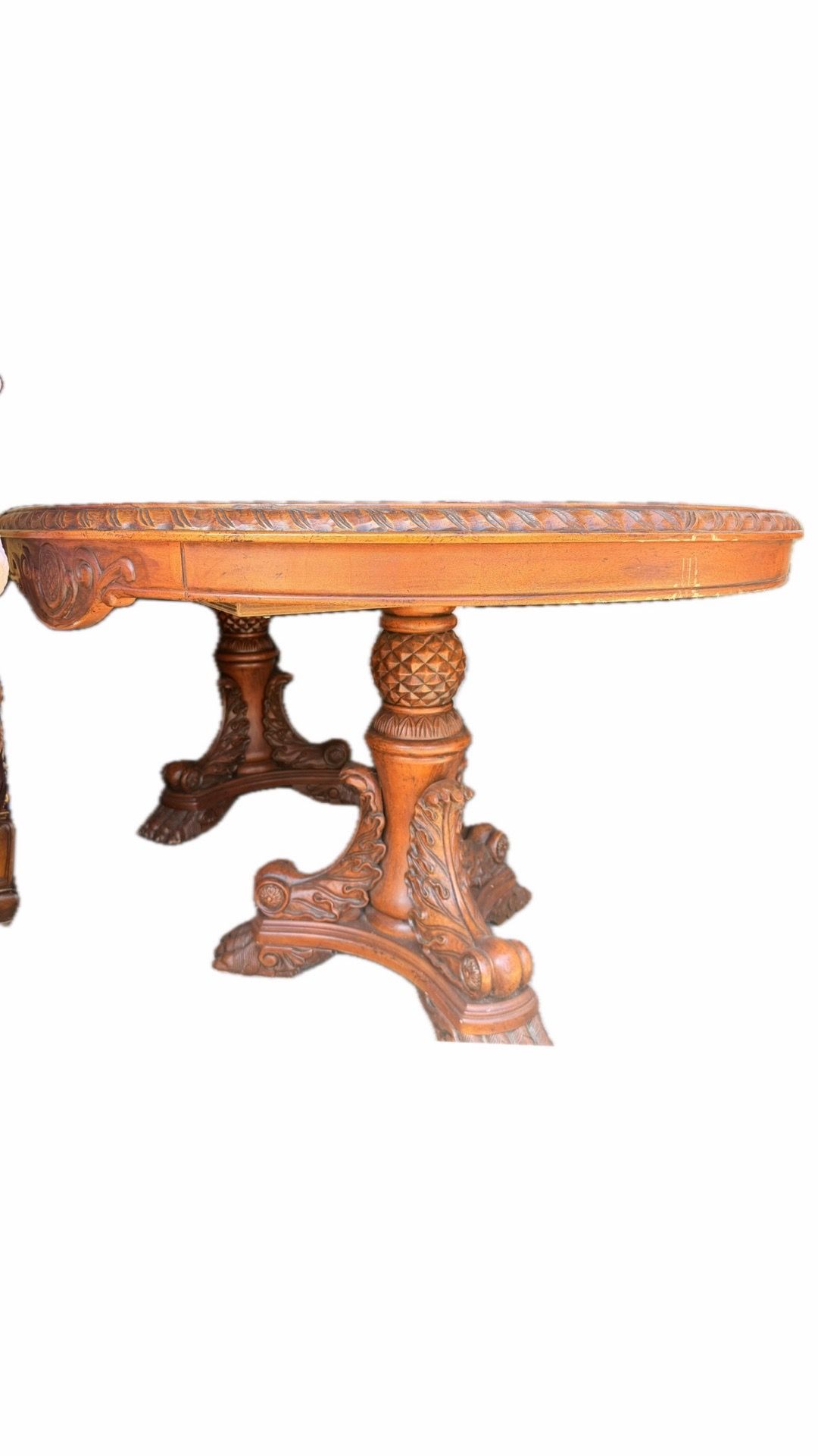 Ornate Marble Inlay Wood Table – Antique Style