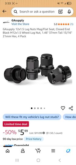 GAsupply 12x1.5 Lug Nuts Mag/Flat Seat, Closed End Black M12x1.5 Wheel Lug Nut, 1.46" 37mm Tall 13/16" 21mm Hex, 4 Pack