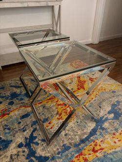 Glass Top Chrome End Tables Set of 2