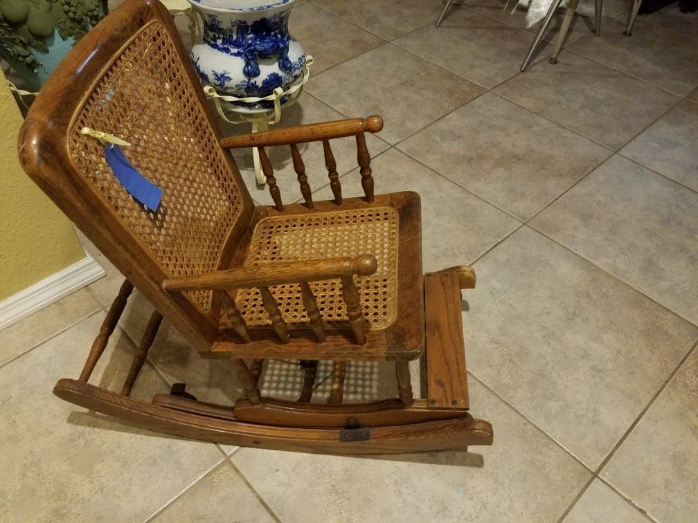 Antique baby high/rocker Solid wood wicker back and seat