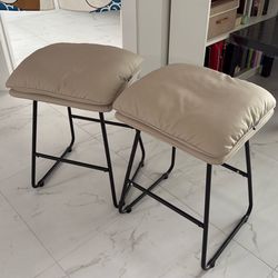 Set of 2 Folding Stools with Cushioned Seat, Beige