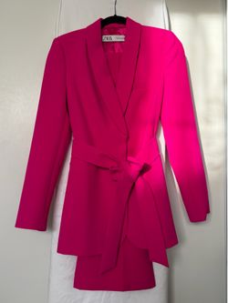 Zara Fuchsia Pink Belted Blazer & Wide Leg Pants Set - Size XS