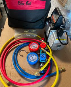 4CFM 1/3 HP Air Condition Vacuum Pump HVAC R134a R12 R22 R410a A/C Refrigeration AC Manifold Gauge Kit Set Detector 