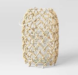 OPALHOUSE 14.5" Maize/Glass Outdoor Lantern Candle Holder Beige 