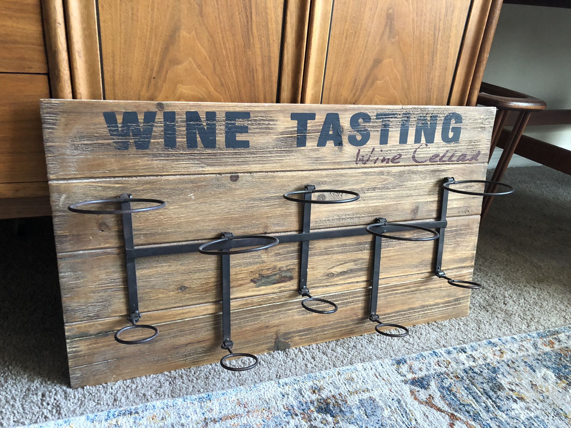 Rustic Farmhouse Wood Foldable Wine Bottle Holder Sign Hanging Wall Art