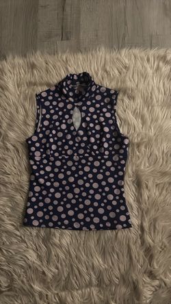 Size S Navy Polka Dot Sleeveless Mock Neck Top