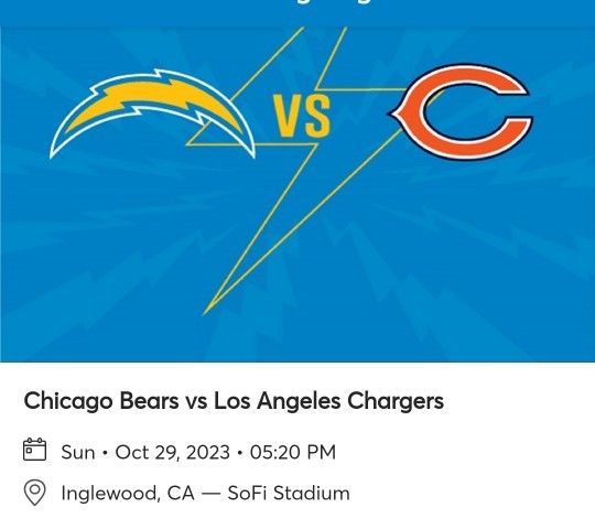 2 Tickets Chicago Bears vs Los Angeles Chargers