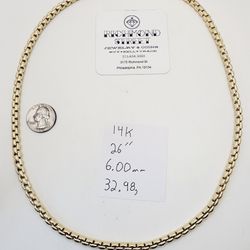 14k Gold 26" Box Link Chain