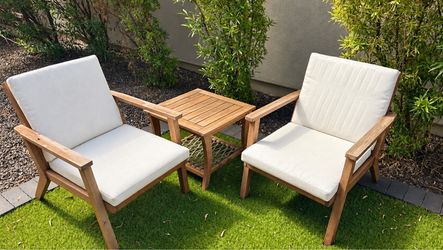 Teak Outdoor Lounge Chair Set with Side Table