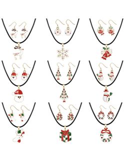 Christmas Leather Choker pendant Necklace Drop Dangle Earrings For Womens Girls Kids Thanksgiving Holiday Jewelry Set Including Christmas Snowman Sno
