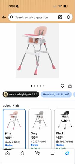Pink Baby High Chair with Tray