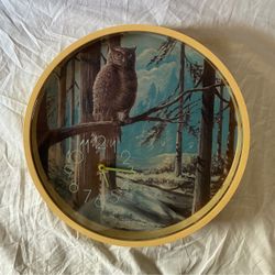 Spartus 1970s Owl Winter Forest Scene Wall Clock