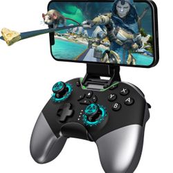 Bluetooth Controller For Switch/PC/IPhone/Android/Apple Arcade MFi Games/TV/Steam, Hall Effect Joysticks Wireless Game Controller Gamepad With/Phone C
