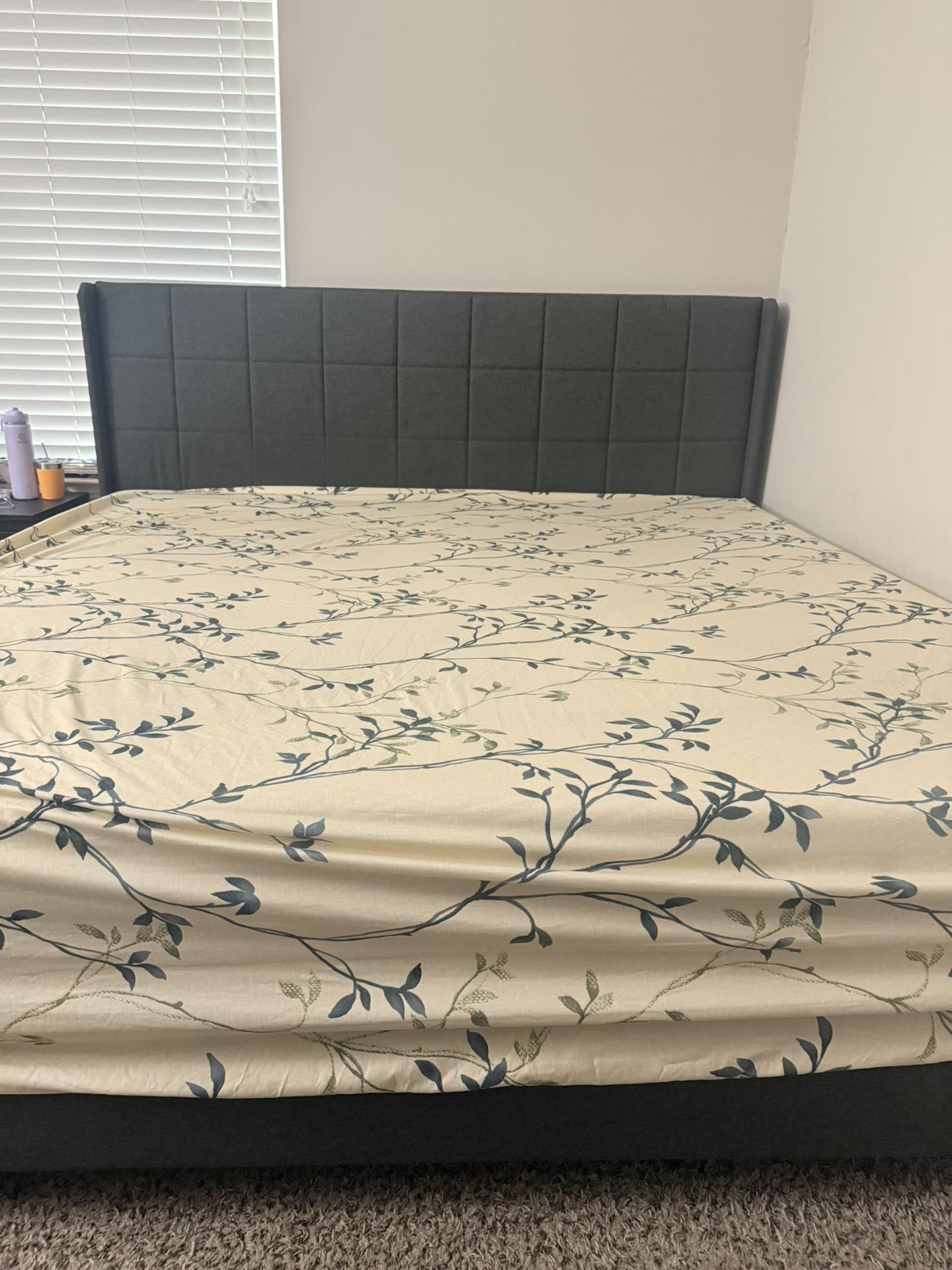 King Platform Bed frame Wingback And 12” Cooling Gel Memory Foam Mattress 