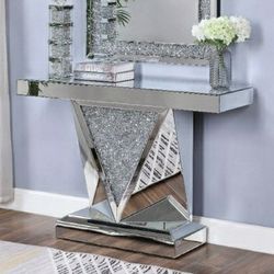 Glam Faux Crystal Mirrored Console Table Firm Price $580 Financing Available 