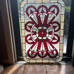 Vintage Stained Glass Window. 36.5” x 24.5” with textured glass