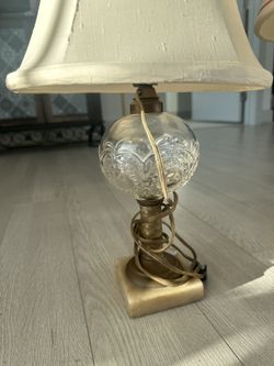 Set of 2 Antique Early American Crystal Kerosene Oil Lamp Converted to Lamp With Marble Base