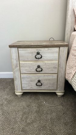 Nightstand - Ashley furniture Willowton White/Brown 2 drawer