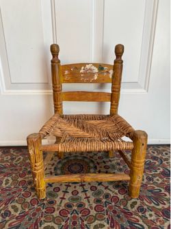 Vintage Mexican Folk Art Child’s Chair – Woven Rush Seat