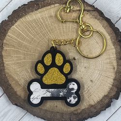 Dog Paw And Bone Keychain 