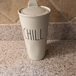 Rae Dunn CHILL Tall Ceramic Travel Mug With Lid Coffee Tea
