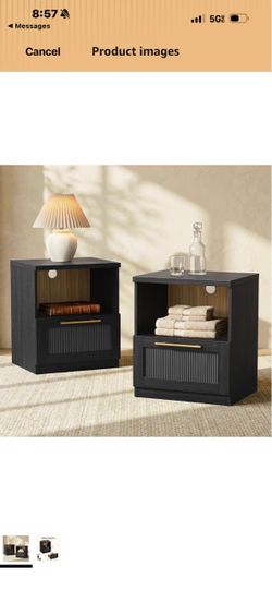 Set of 2 Nightstands, 18.5" Modular Bedside Tables, Black Modern Accent End Side Tables with Soft-Close Drawer and Open Shelf for Bedroom