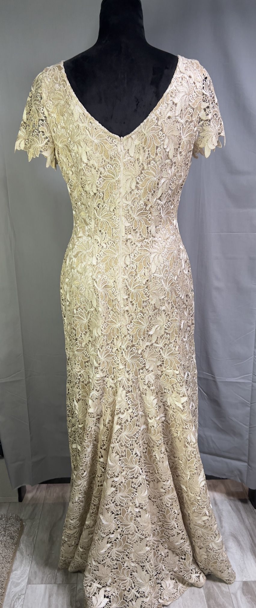 Tahari by Arthur S. Levine Gold Embroidered Evening Gown Size 8 Mermaid Lace