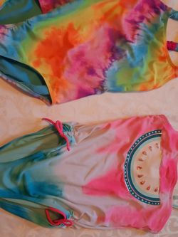 7/8 Tiedye Bathing Suit And 12/14 Watermelon Bathing Suite 