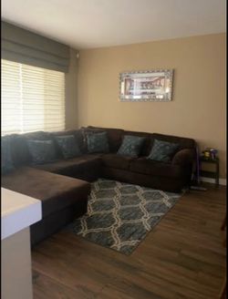 Large brown corduroy L-shape sectional