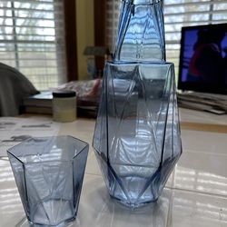 Geometric Bedside Carafe | 2-Piece Set, blue Glass Hand Made