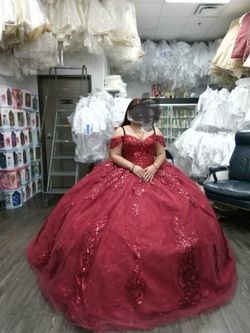 Maroon quinceanera dress ￼