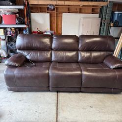 Brown Leather Reclining Sofa – Great Condition