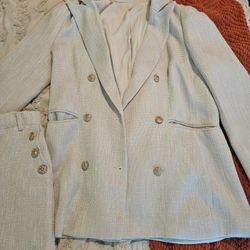 Beige Tweed/Polyester Short And Double Breasted Blazer