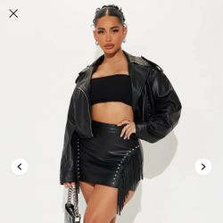 Davina Fringe Faux Leather Skirt Set - Black Size XS 