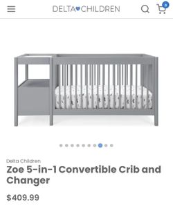 Delta Children Zoe 5-in-1 Convertible Crib and Changer. White color