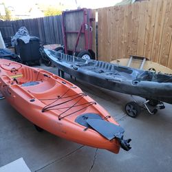 Reduced for quick sake - Orange Hobie Outback Mirage, Hank Parker Series with Peddle Drive, Paddles, Seat, and Cart