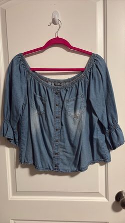 Denim Off-Shoulder Button-Front Top