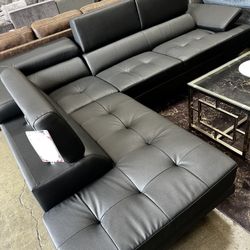 Large Black Leather Sectional
