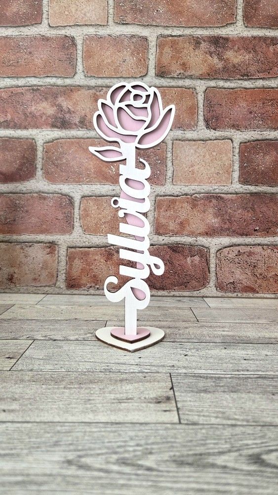 Personalized Name Standing Wooden Rose For Gift 