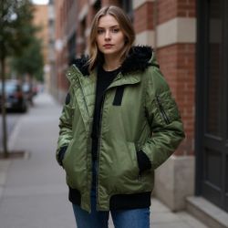 Zara Green Bomber Fur Puffer Jacket XS 