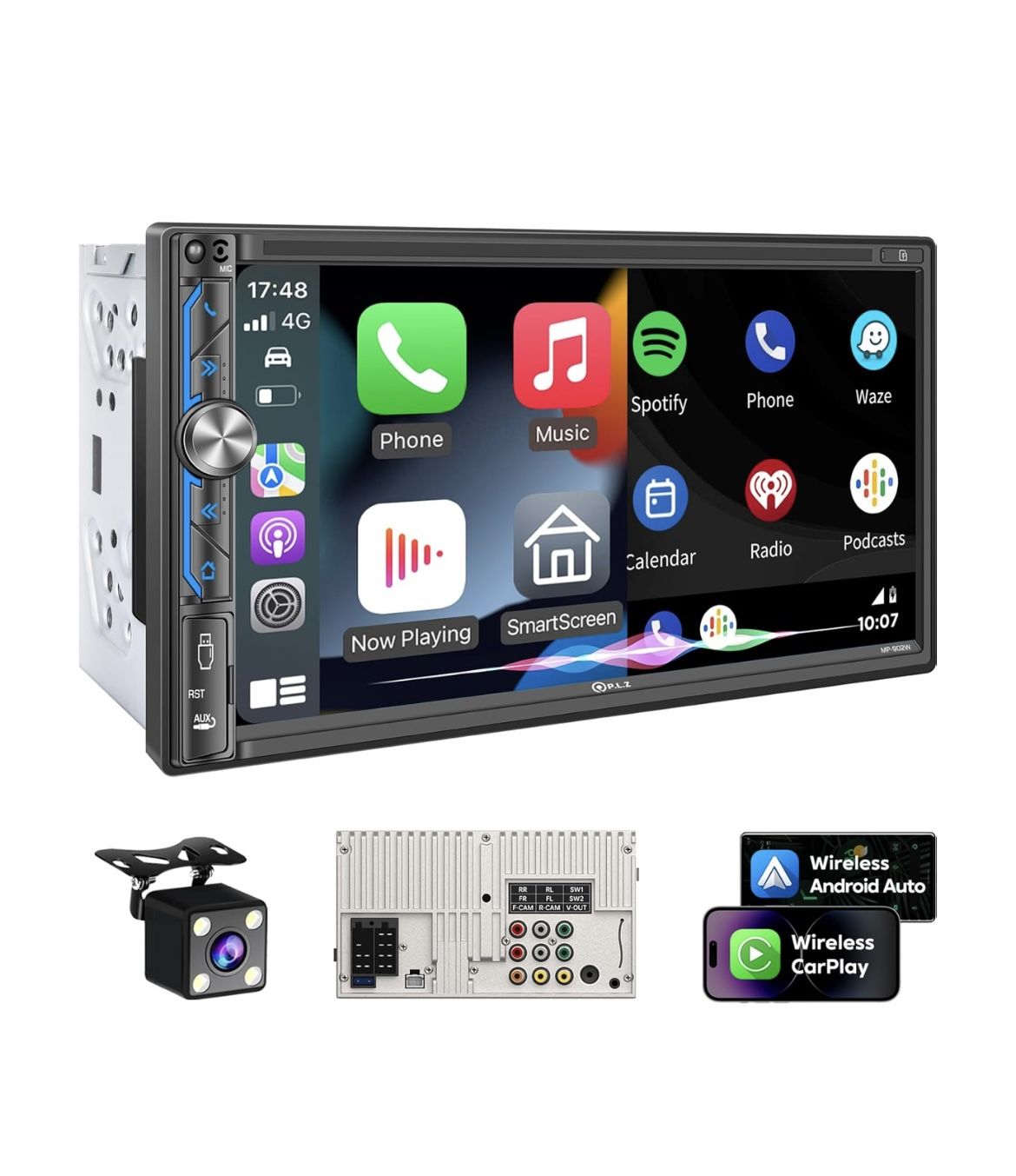 PLZ 7" Wireless Double Din Car Stereo Apple Carplay Radio Screen for Car Audio Receivers, Bluetooth 5.3 Car Play Android Auto Touch🆕👍Retails $132.99