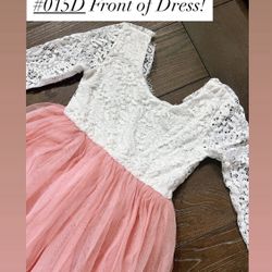 White Lace Long Sleeves and Pink Tulle Skirt With V Lace Backing!
