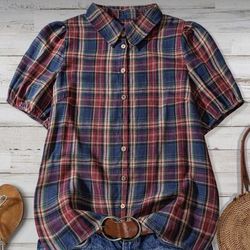 Casual Plaid Plus Blouse