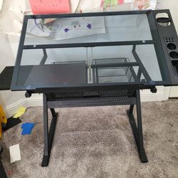 Metal and glass drafting desk
