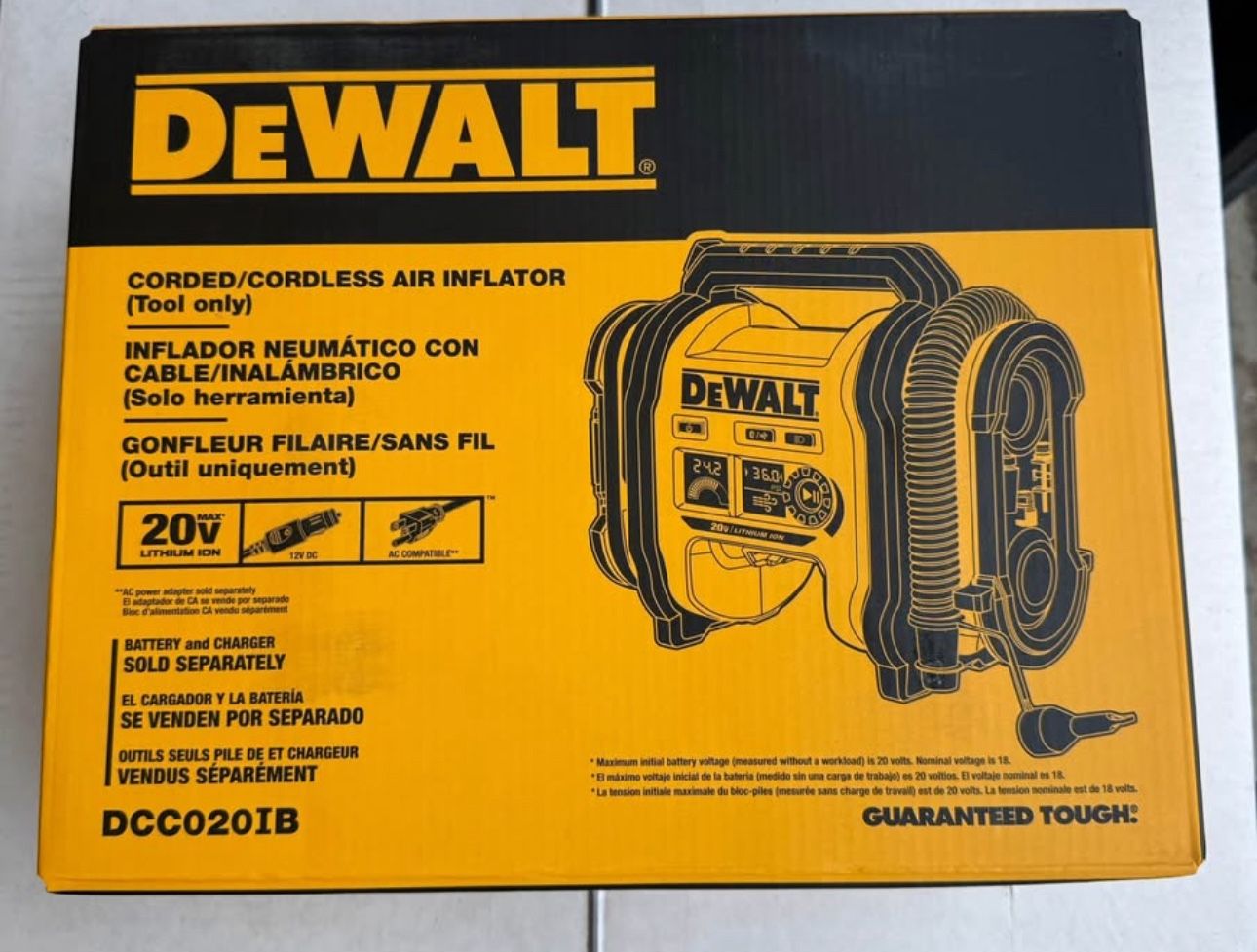 DEWALTw 20V MAX Tire Inflator Automatic Shut Off Bare Tool Only DCC020IB NEW