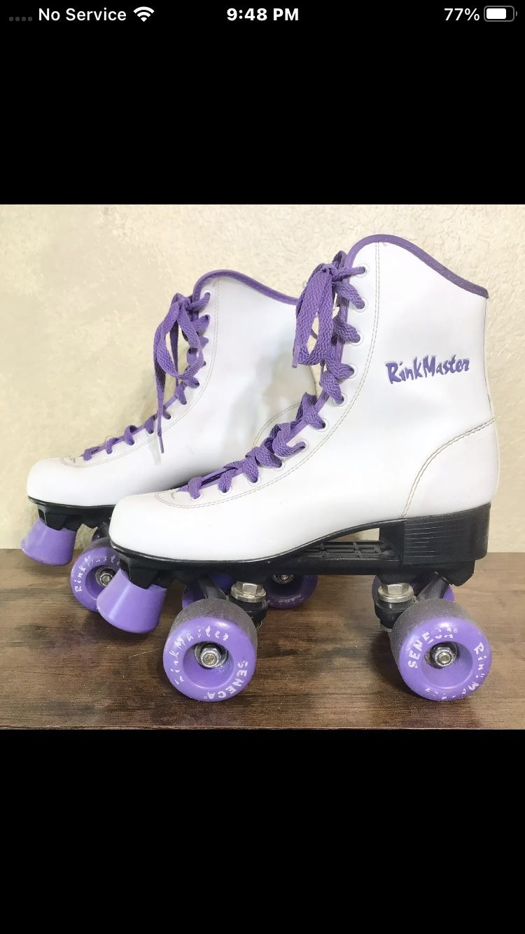 VINTAGE Seneca Rink Master Purple White Roller Skates WOMENS SIZE 8